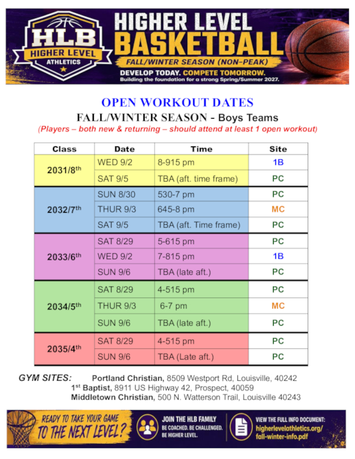 2026 Fall and Winter Open Workout Schedule